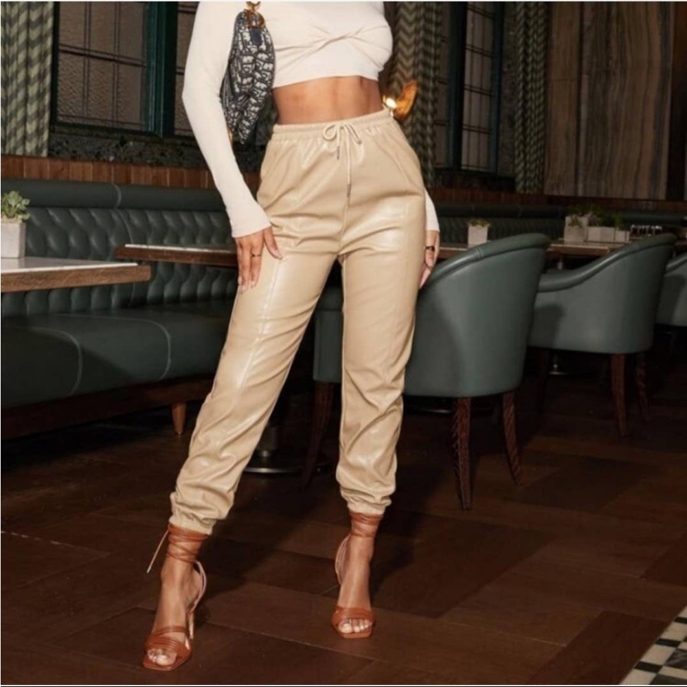 21 Saints Tan Leather Jogger Pants